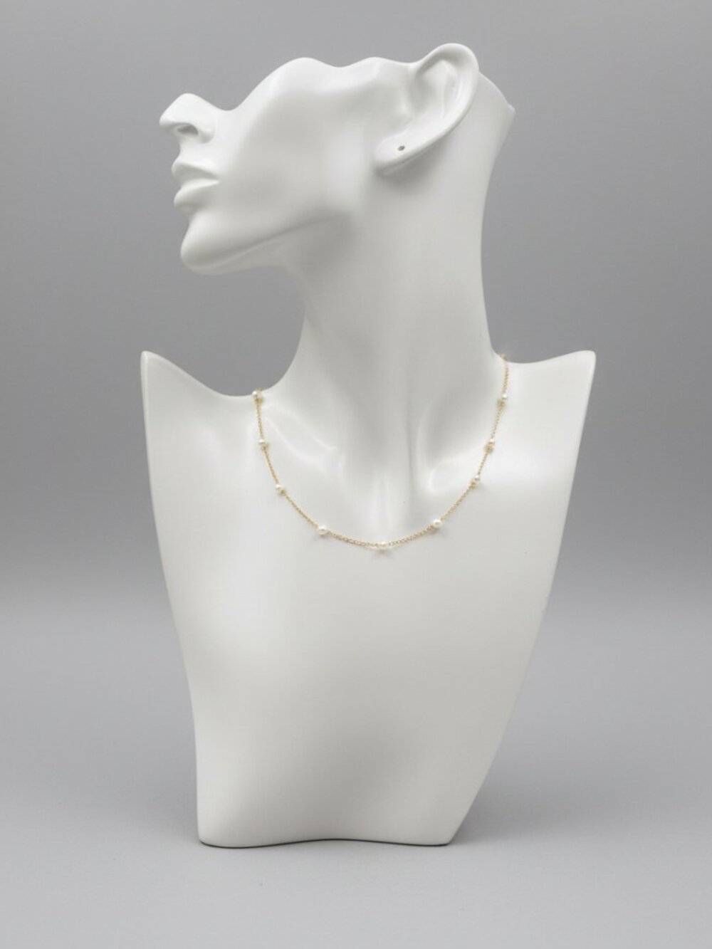 Dainty Gold Pearl Station Necklace 15" Tin Cup Pearl By The Yard Choker Chain